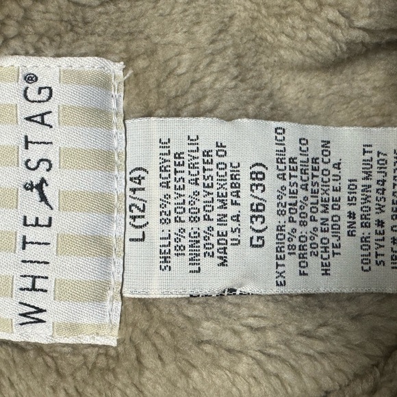 Vintage 90s White Stag Deer Print Fleece Jacket Womens L Sherpa Lined Hooded - Picture 6 of 9